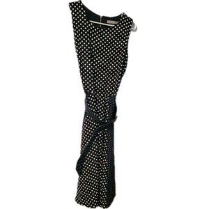 DANNY & NICOLE 12 Fit & Flare Dress Navy w/Ivory Dots Lace Up Belt NWT Twirly